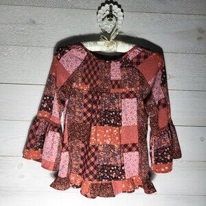 Girl's Patchwork Tunic Top Floral Crochet Bell Sleeve Western BOHO